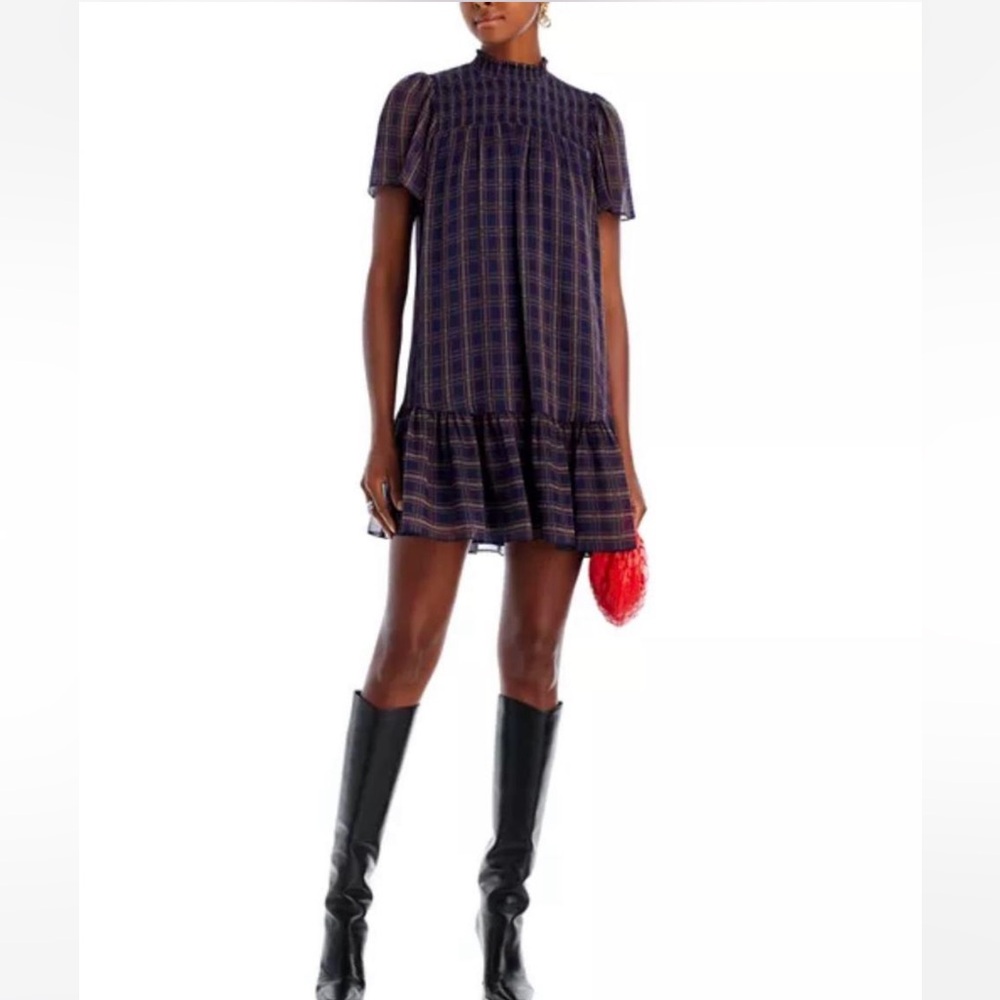 Bloomingdale's Navy and Red Plaid Mini Dress